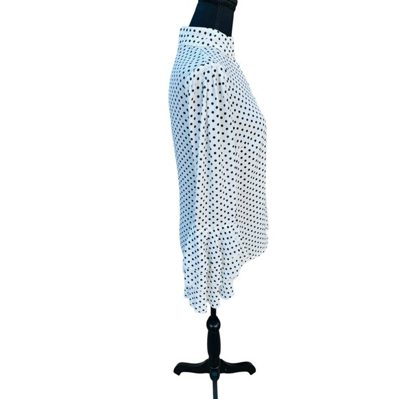 Boston Proper Black White Polka Dot Blouse Ruffled Bell Sleeves Keyhole Neckline - Picture 4 of 11